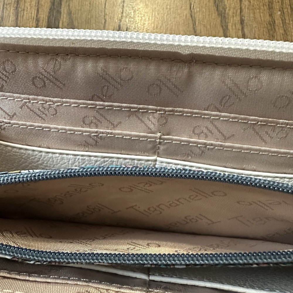 Tignanello Zip Around Wallet Rose Gold Silver Metallic White Leather Cards *READ - Picture 9 of 16